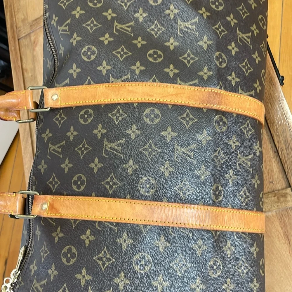 Louis Vuitton Brown Monogram Keepall Duffel with Tan Leather Trim